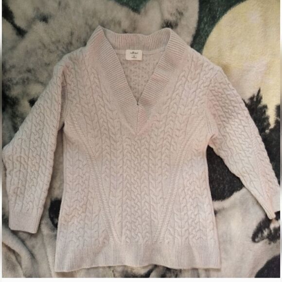 Wilfred Aritzia Merino Wool Cable Knit V Neck Sweater Grey XS - Picture 6 of 6